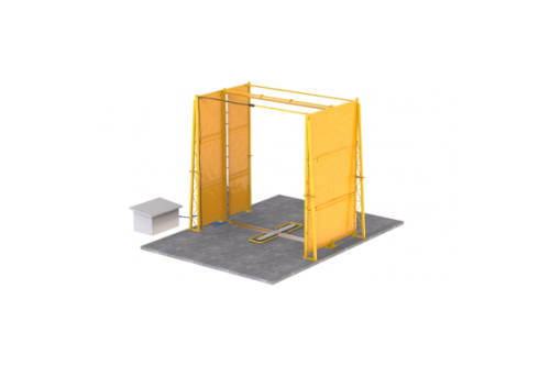 Portique de désinfection avec protections contre le vent